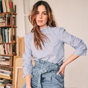 Sezane Clothilde Blouse, Size FR 36, Blue/Ecru Stripes